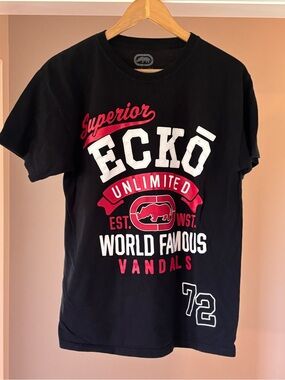 Ecko Unlimited Black Tee with Red & White Graphic Logo
